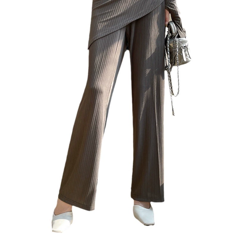 Тяжелый уксусная кислота высокого уровня темпераментный костюм тонкий, тонкий воротник с длинными рукавами, женский широкий брюки, набор из двух частей