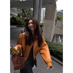 十三行正品2025秋季新款韩版洋气时尚翻领拉链显瘦PU皮衣外套女