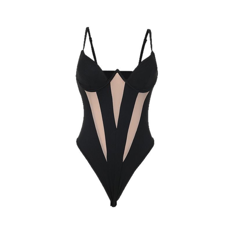 Nuevo modelo 2025, estilo europeo y americano, body sexy negro con tirantes finos y patchwork hueco para mujer. image 6