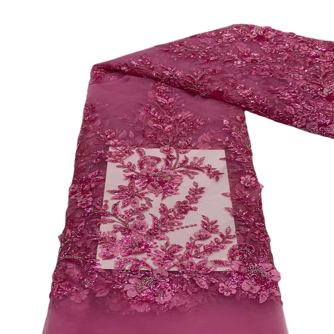 Hecho a mano con cuentas de tela de encaje vestido de novia encaje bordado tela vestidos de novia JX3464