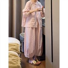 棉睡衣女春秋季新款长袖韩版棉家居服套装ins学生夏月子服冬