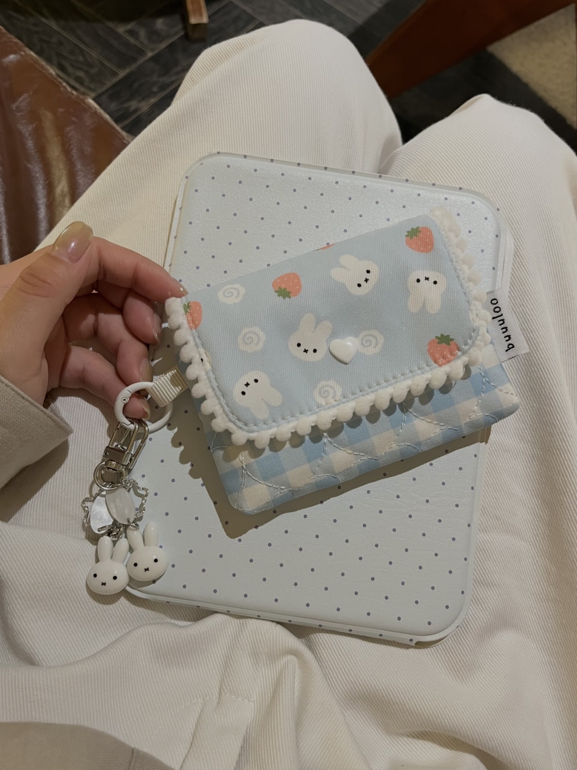 블루 라이스 페이 토끼 카드 홀더