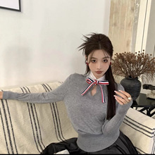 TB女款春秋冬新款系绳毛衣针织上衣欧根纱领打底衫保暖休闲百搭