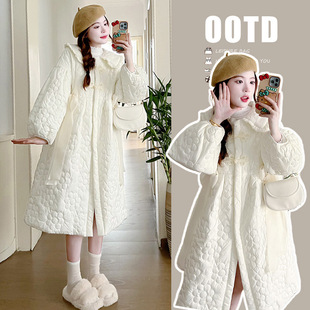 Real shot in stock winter New pregnant women sweet belly covering bow heavy work pregnant women cotton coat