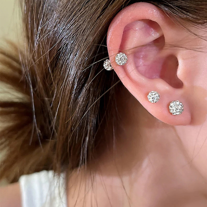 S999 Sterlingsilber glänzende Diamant-Bruchperlen-Ohrringe für Damen, Nischen-Premium-Schrauben-Ohrknorpel-Stifte glänzender Ohrschmuck