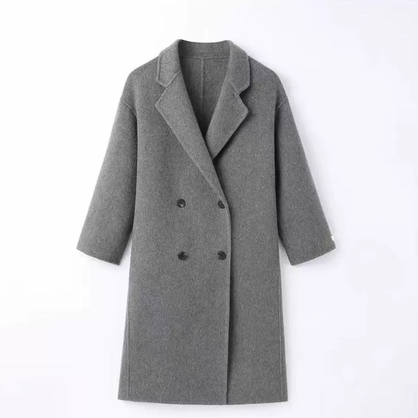 Double-faced Long Wool-Cashmere Coat, Korean Style, Fitted Demi-Season, Longline