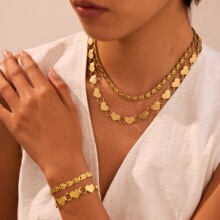 跨境个性高级感爱心镂空不锈钢项链镀18K金ins夸张手链手饰品批发