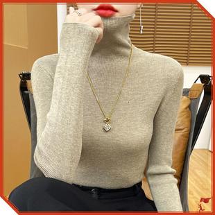 Turtleneck Sweater Women's Autumn and Winter Inner Sweater Slim-fit Slimming Short Top Pile Collar Base Shirt Long-sleeved Sweater