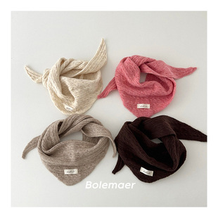 Ins South Korea Children's Scarf Plaid Small Leather Label Autumn and Winter Thin Boys' Small Fresh Headscarf Baby Girls' Triangle Scarf