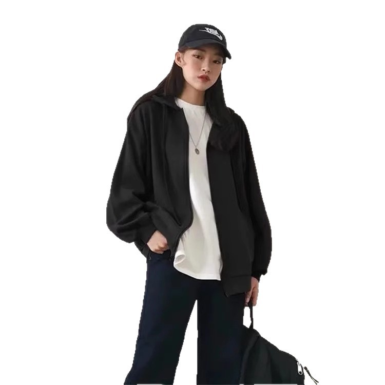 Jacket gris pálido chaqueta cardigan con capuzas mujeres simple primavera y otoño nuevo estilo casual de tamaño grande suelto chaqueta versátil