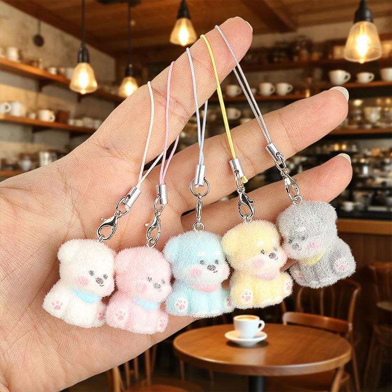 Cute Cartoon Flocked Puppy Mobile Phone Pendant Bag Pendant School Bag Decorative Pendant Keychain Versatile Jewelry