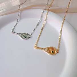拉丝镶钻羽毛球拍项链女甜美精致时尚百搭小众设计轻奢高级感个性