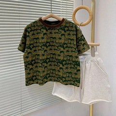 100% Cotton Children's Unisex Medium-Sized Children's 2023 Summer New Floral Tie-Dye Quick-Dry Breathable Short-Sleeve T-Shirt Top