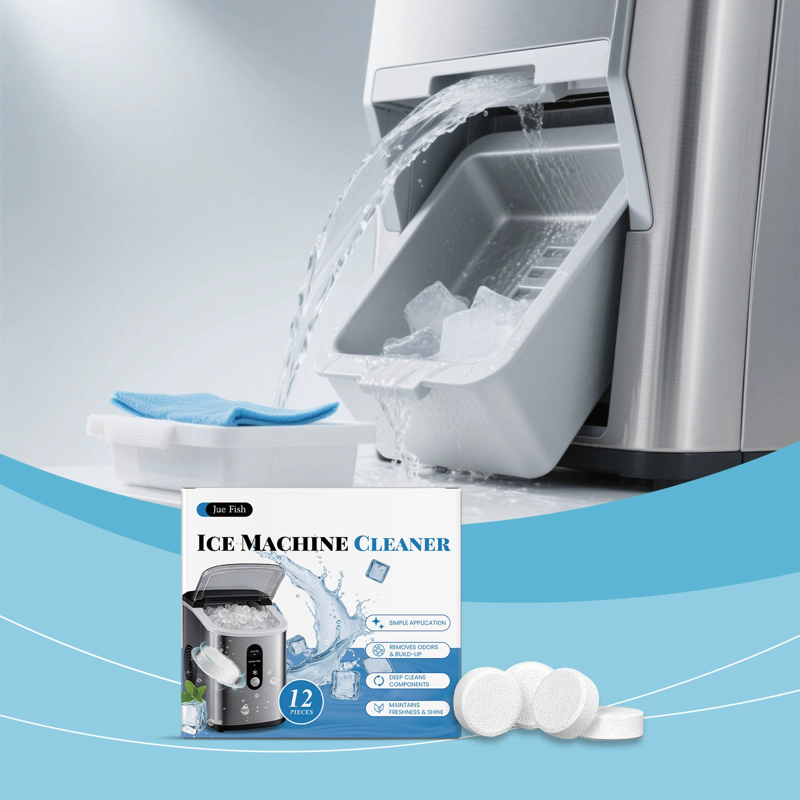 Таблетки для удаления накипи от ледогенератора JUE FISH очищают накипь и мягко очищают лоток для льда, шипучие таблетки для чистки ледогенератора