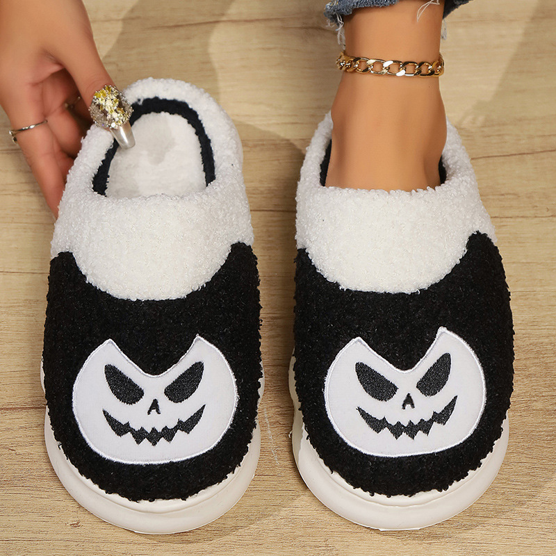 Pantofole divertenti di zucca di Halloween per le donne con fondo spesso invernale per la casa al coperto antiscivolo per la casa_voghion.com