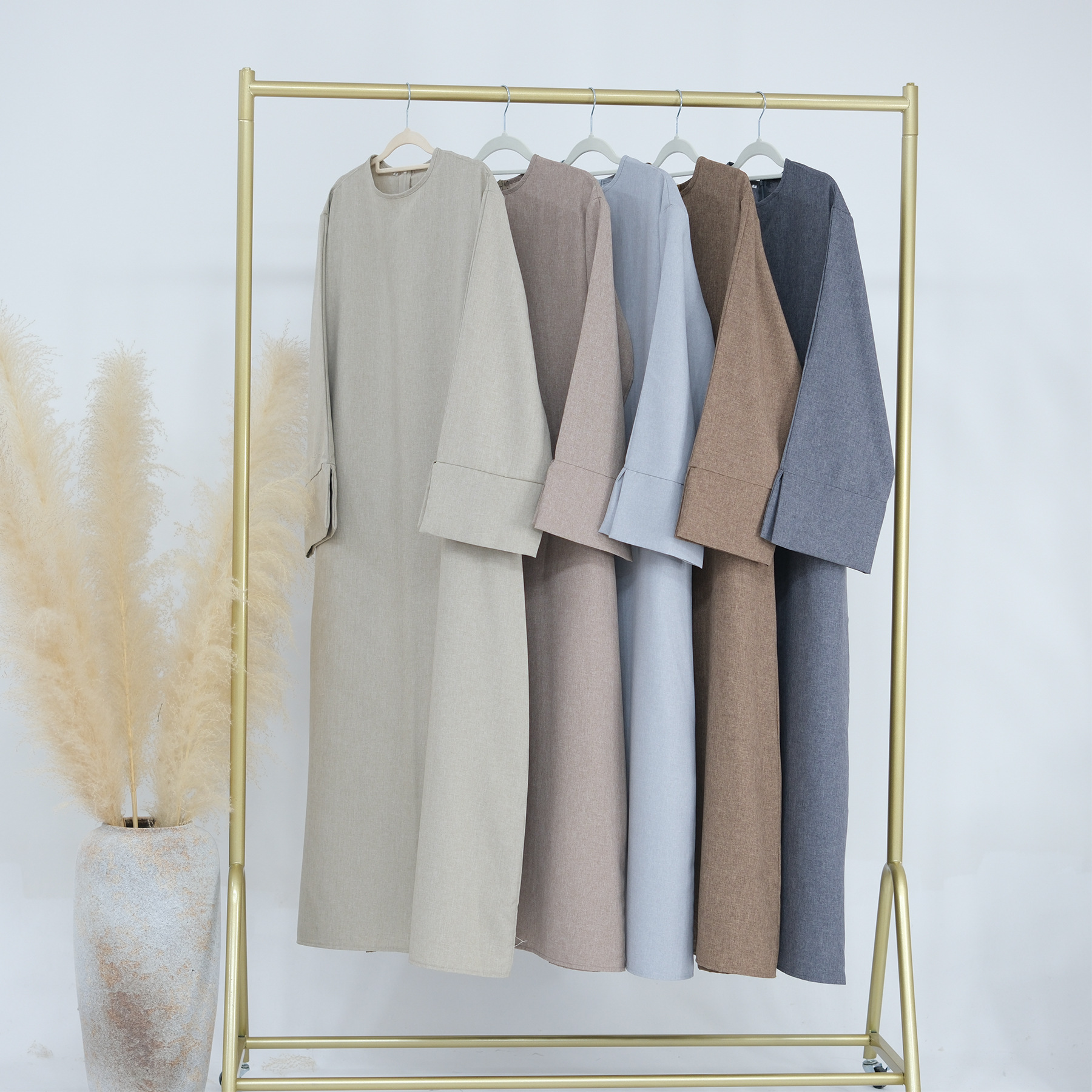 Loriya2024 Dubai Middle East Turkey Solid Color Casual Loose Plus Size Elegant Dress Robe_ecoleips.com