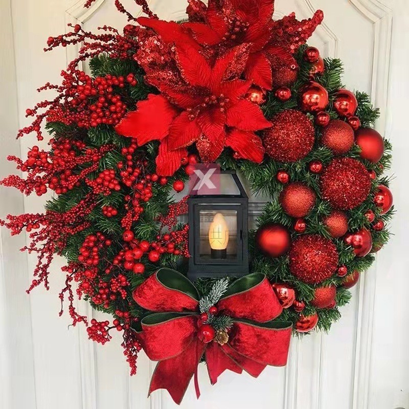 クリスマス装飾クリスマスホリデーオイルランプと赤い花クリスマスイエスブランドガーランドドア吊り下げ装飾用品弓|undefined