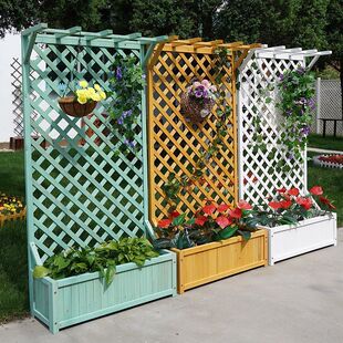 Anticorrosive Wood Flower Box Outdoor Grids Climbing Frame Balcony Planting Box Garden Guardrail Flower Stand Terrace Fence Flower Pot Rack