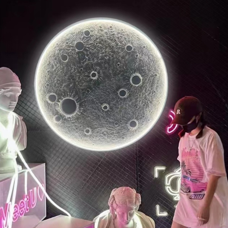 Luna bar 3D atmósfera de campamento rojo restaurante estereoscópio mural de fondo vivienda decoración red de lámpara de pared relieve