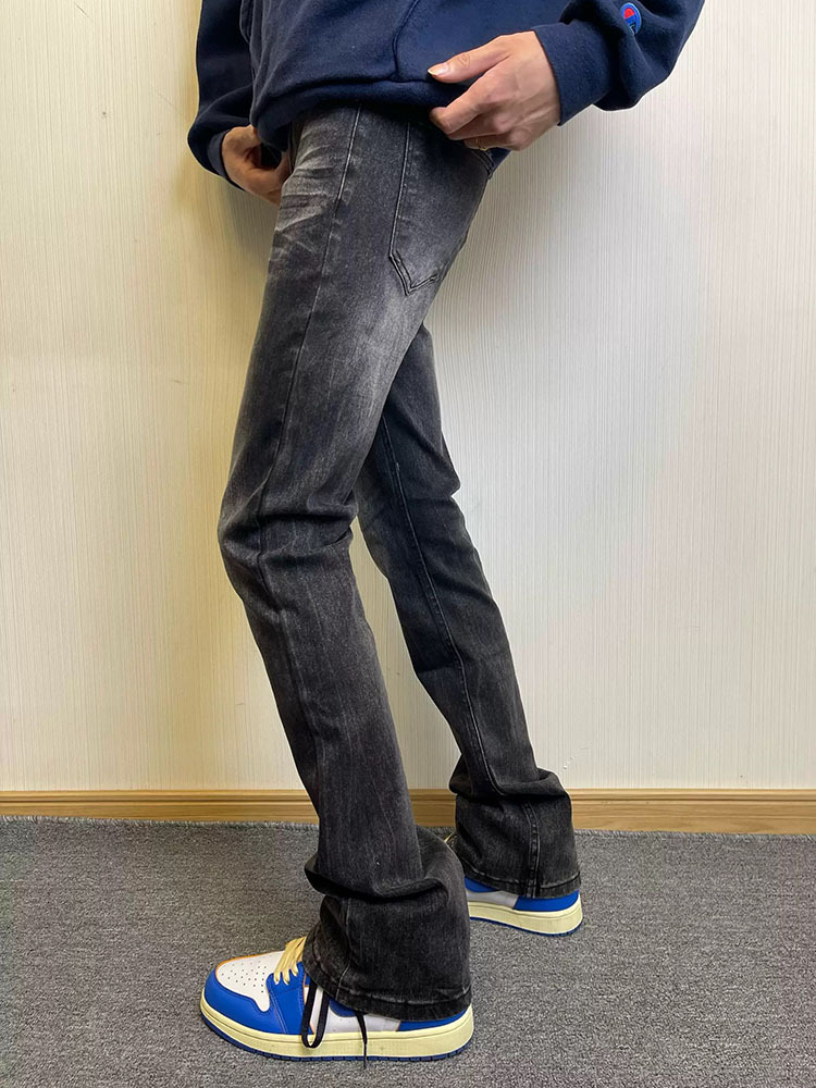 Washed Black Slightly Flared Jeans High Street Style Straight Leg_voghion.com