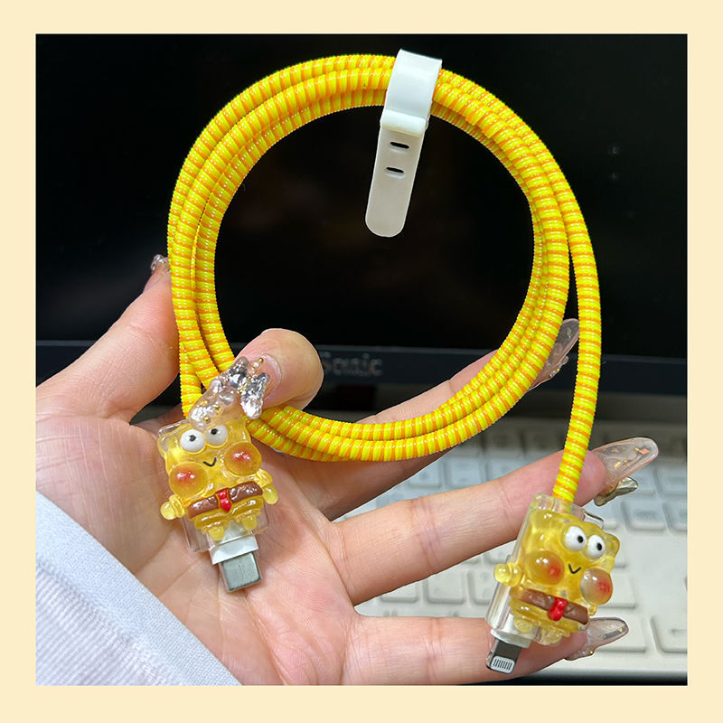 [스폰지밥 네모바지] Apple 고속 충전 20w 데이터 케이블 보호에 적합(와이어 바이트 한 쌍 포함)