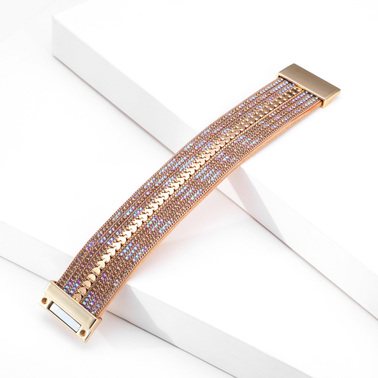 Diamant Leder Breitseitige Magnetschnalle Armband display picture 4