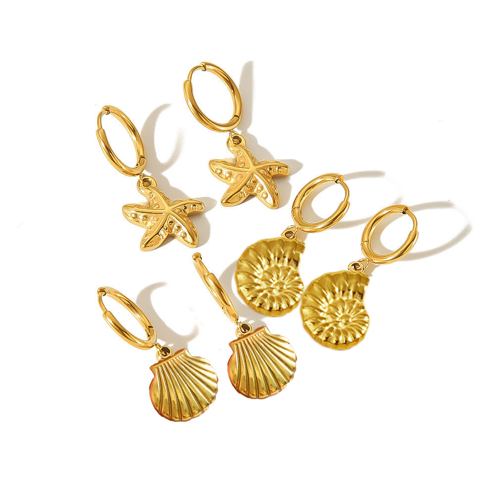 10g Weight PVD Coated Gold Plating Process 304 Stainless Steel Ear Needle Material 1 Pair Marine Style Simple Style Starfish Snails Shell Plating 304 Stainless Steel 18K Gold Plated Drop Earrings
