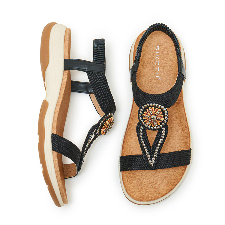 Sandal nữ đế mềm chống trượt phong cách Bohemian đính đá — Champagne màu, màu đen, màu vàng chi tiết 34