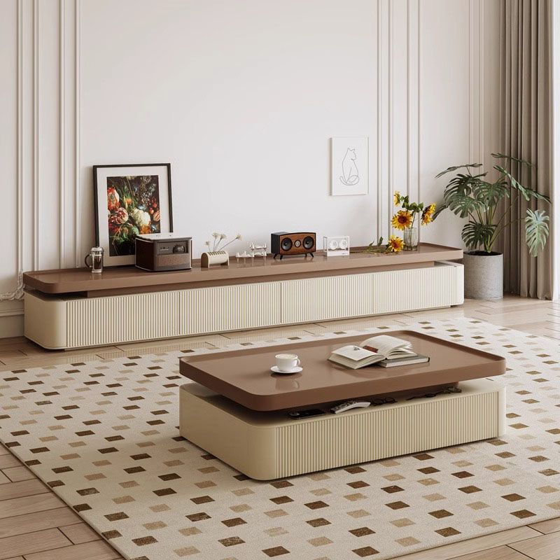 2025 Modern Simple Style Milk Coffee Color Coffee Table for Living Room with Drawer Coffee Table Tv Cabinet Combination Set