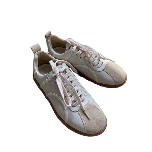 Cowhide lace-up casual shoes for women autumn new color-blocked beef tendon flat low-top white shoes women's low-top shoes