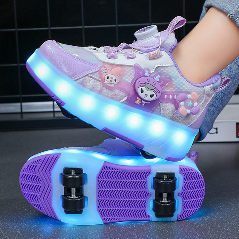 Children's Heelys Shoes Four-Wheel Cartoon Hair Roller Shoes Children's Sports Wheel Shoes Girls Students Eight-Wheel Skates