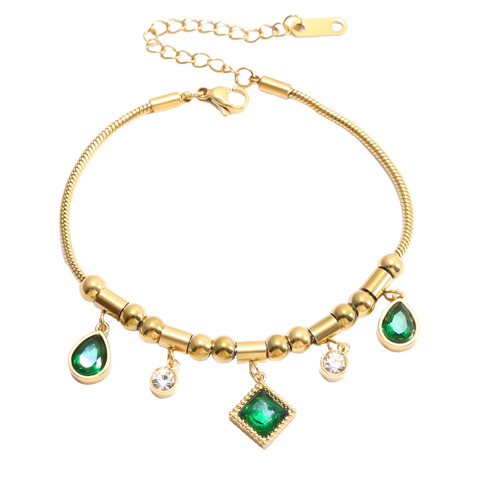 European And American Cross-Border Star Flower Butterfly Stainless Steel New Beaded Bracelet Emerald Zircon Fashion_voghion.com