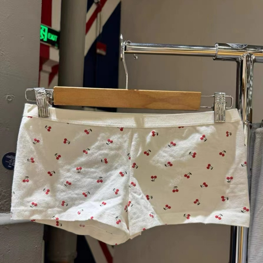 BM风樱桃印花短裤松紧腰居家裤女bm修身纯欲打底裤休闲裤运动热裤