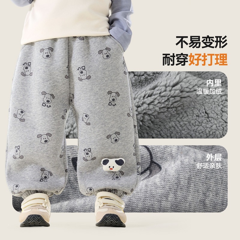 嘟嘟家宝宝裤子秋冬加绒男童长裤冬季休闲裤儿童满印冬装束脚裤潮