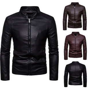 Foreign Trade Aliexpress Amazon 23 Autumn and Winter New Men's Korean Fashion Wholesale Stand Collar Jacket Leather Jacket