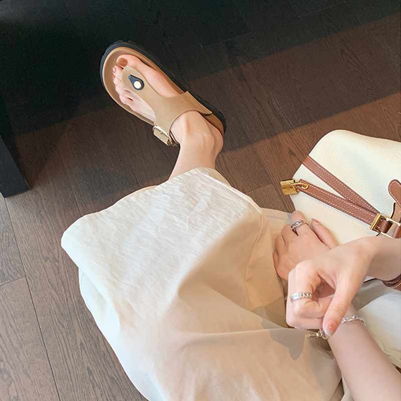 Uva mamá Nueva Florida ~ flip-toe Correa ancha hebilla cuadrada ajustable de cuero genuino de suela gruesa zapatillas Boken