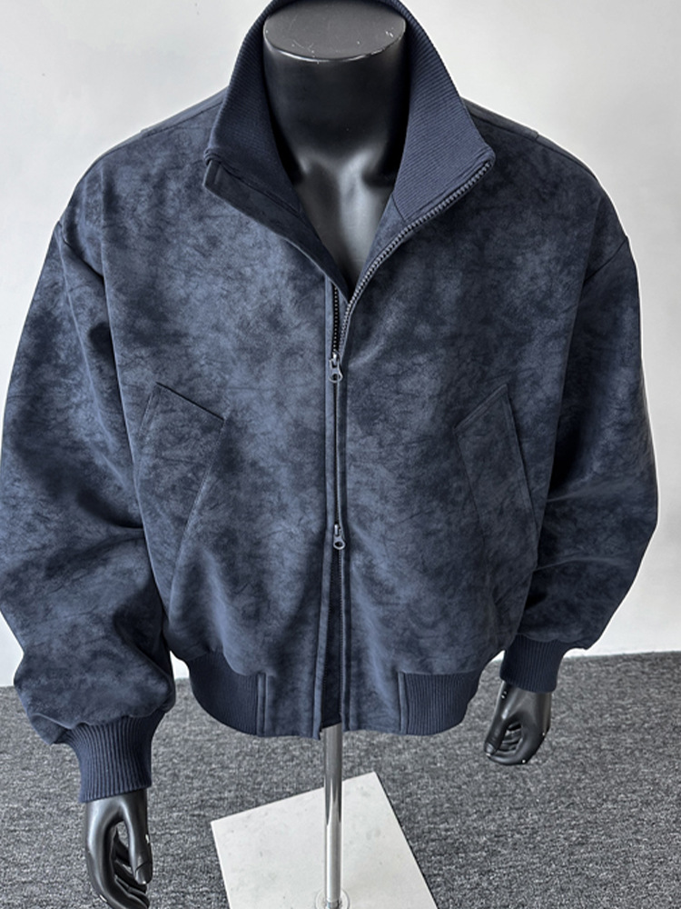Denim Jacket Men Tie Dye Leather Effect American Retro Loose Fit_voghion.com