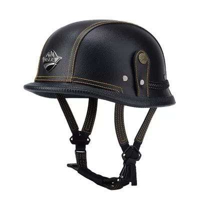 Motosiklet dəbilqələri — Helmet, Leather Helmet - m55-56-black-and-yellow-line-single-helmet