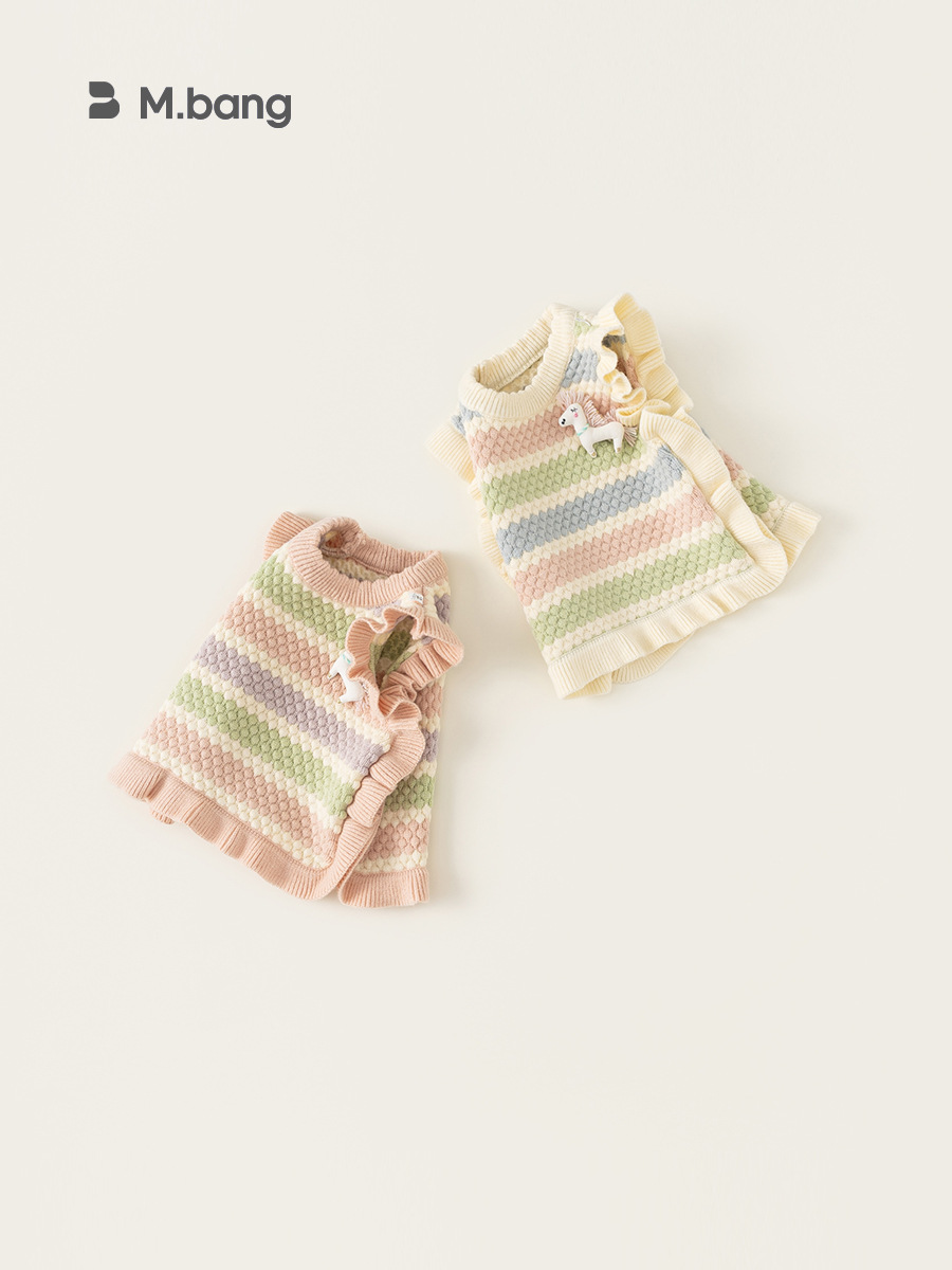 Yoobao ropa infantil 2025 nuevo chaleco de niñas suéter sin mangas cuello largo primavera niños chaleco de punto a rayas de color