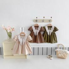 女童夏款学院风连衣裙小童夏季超洋气裙子女宝宝碎花娃娃领公主裙