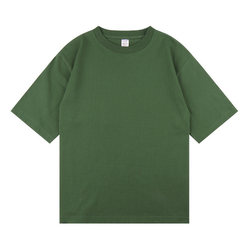 纯棉双纱oversize重磅250g青葱绿色半袖男女款五分落肩袖短袖T恤