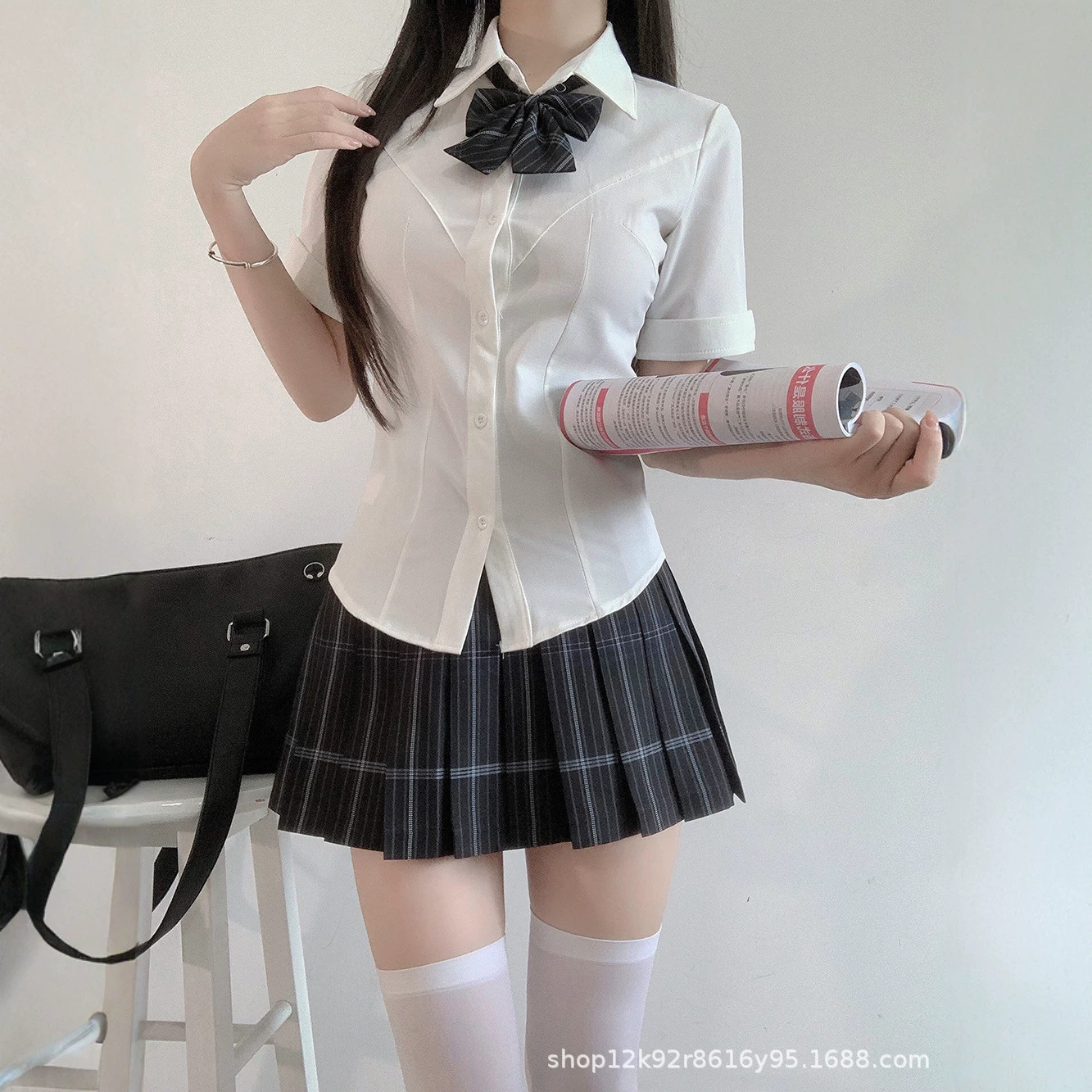 JK uniform set slimming waist shirt for women, summer style, sexy elastic slim-fit short-sleeve white shirt, in stock, pure and desirable