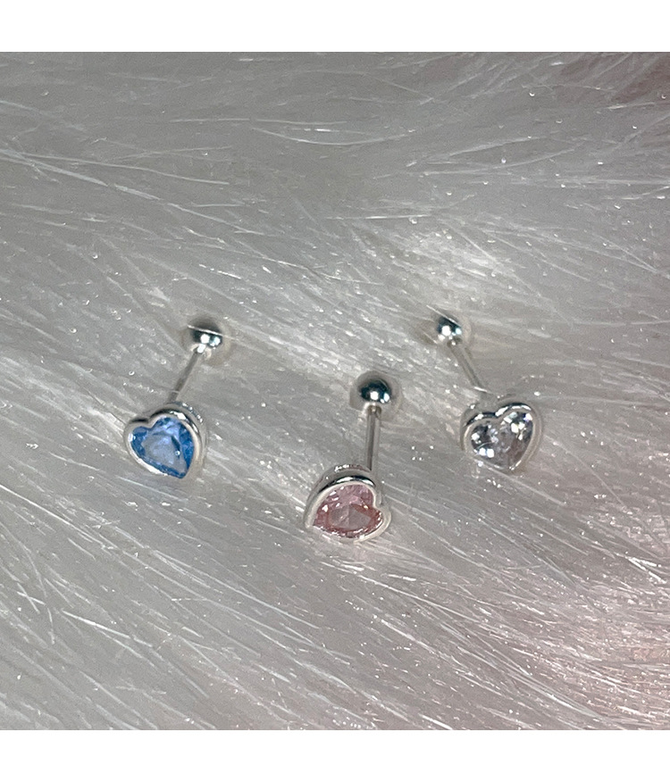 925 Sterling Silver Material Heart Shape Pattern Women'S Gender Inlay Design 1 Piece 925 Sterling Silver Zircon Heart Shape Ear Studs