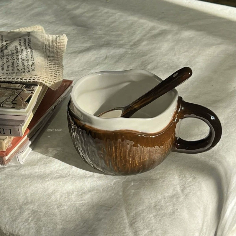 Креативная кофейная кружка из скорлупы кокоса, высококачественная керамическая кружка для молока, эксклюзивная нишевая кружка из скорлупы кокоса с контрастной расцветкой