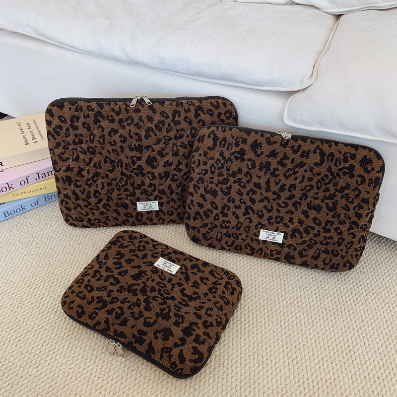 New Korean Ins Leopard Print Handheld Laptop Bag 11/13/ 15inch iPad Tablet Storage Bag