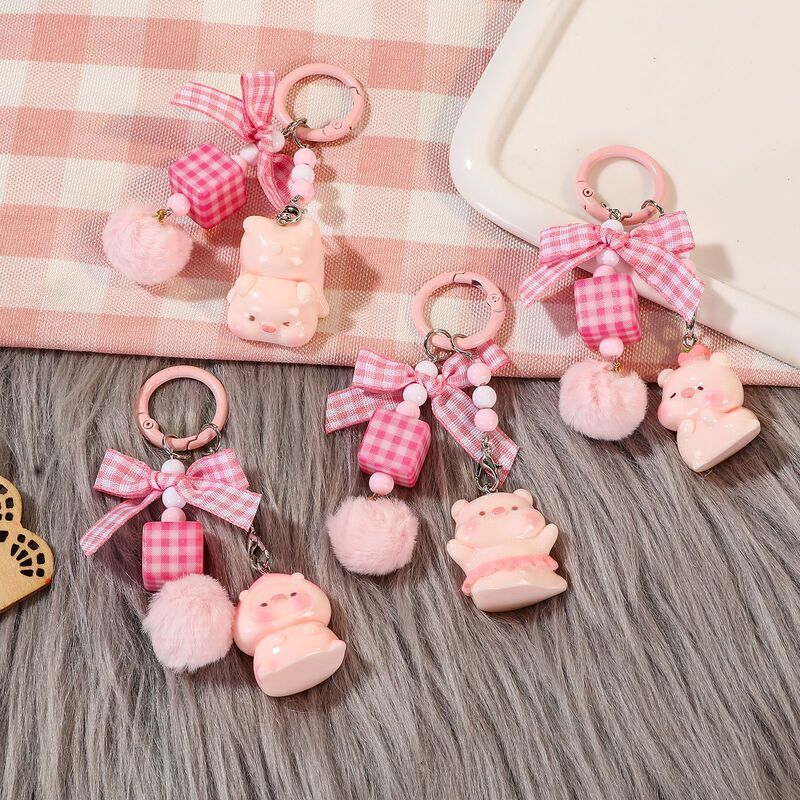 Checkered Square Beads Pig Keychain Phone Chain Letter Blind Box Cute Charm Pendant Beaded Bag Decoration Pendant