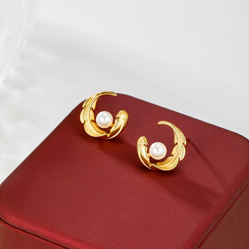 Xuping nuevo diseño ligero de lujo micro perla pendientes plumas nicho temperamento de alta sensación de auriculares al por mayor