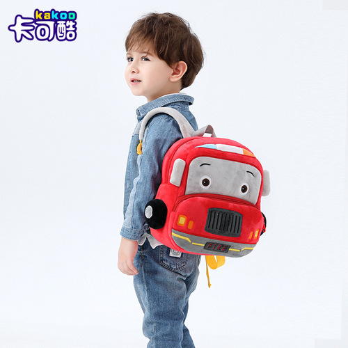 Kindergarten school bag cartoon car plush backpack 2-4 years old children's cute backpack can be customized with printed LOGO