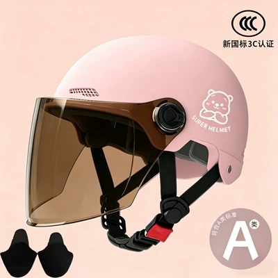 Half Helmet – Motosiklet kaskı (dəbilqə) - 02-pink-brown-long-mirror-silver-white-bear-ear-protection
