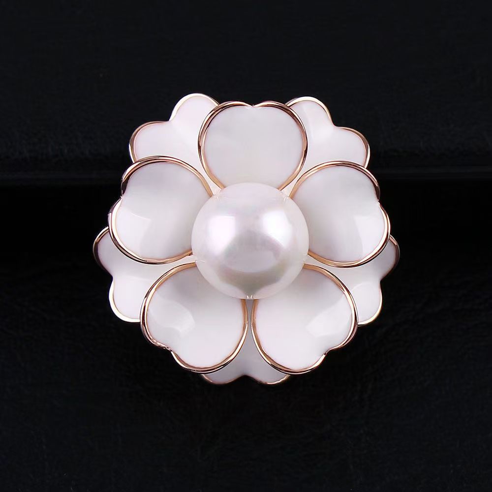 Korean-style Classic Pearl Camellia Brooch, Handmade With Oil Coating, High-quality, Non-fading, Women's Accessory,_voghion.com